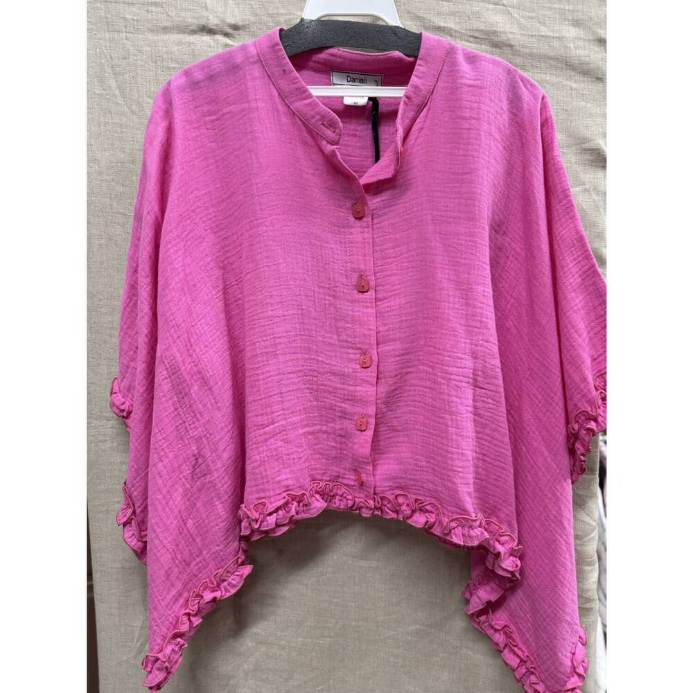 NEW DANIALI women's ruffle trim gauze top in pink